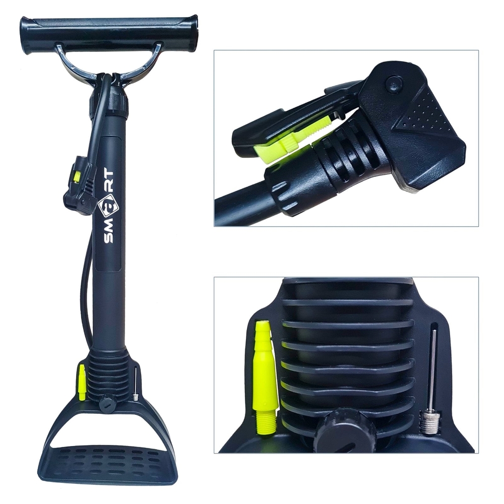 Inflador de Pie Valvula Presta/Schrader - Picos para Pelotas e Inflables - Smart - (Simil 17880B)